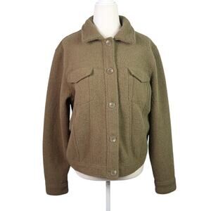 Joie olive green sherpa teddy button front jacket M